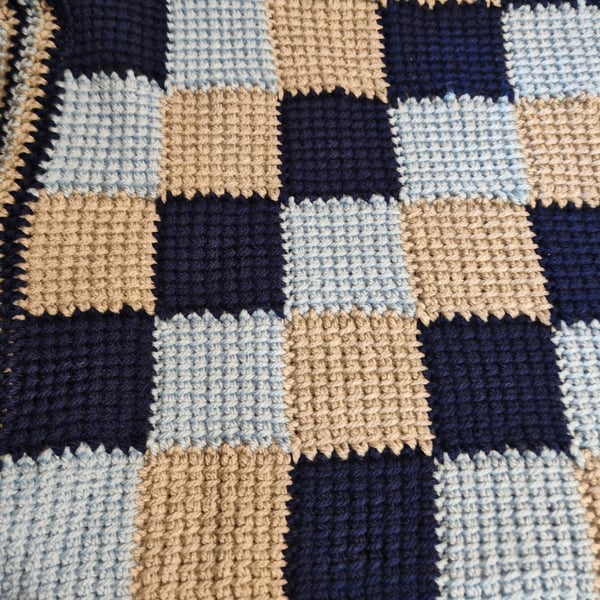 Single bed multicoloured blues' and grey blanket