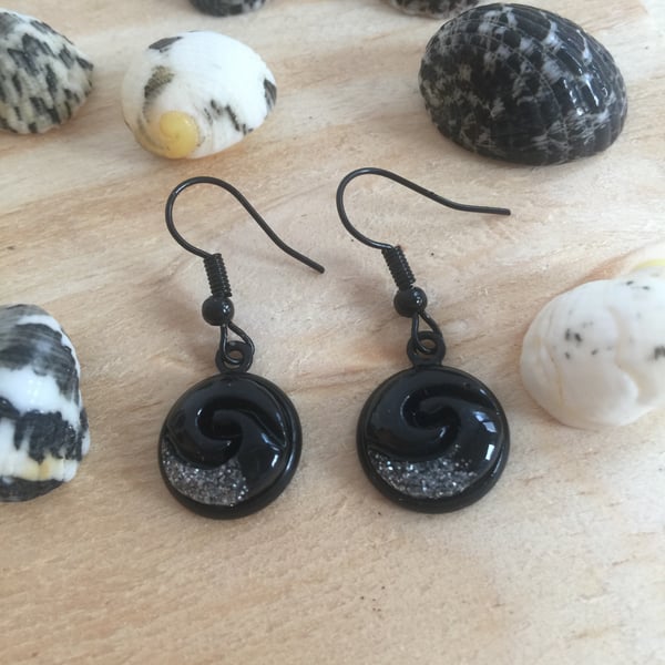 Black and Silver Swirl Earrings