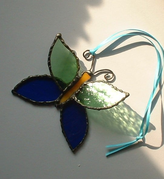 Blue & Green Stained Glass Butterfly Suncatcher