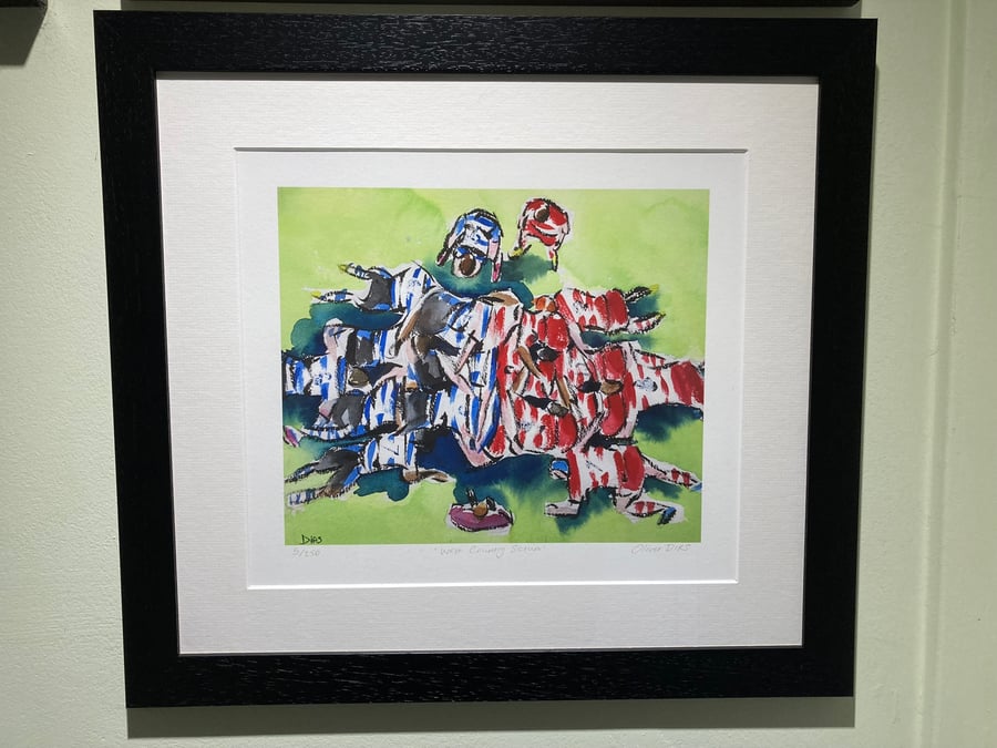 West Country Scrum – limited edition print, framed