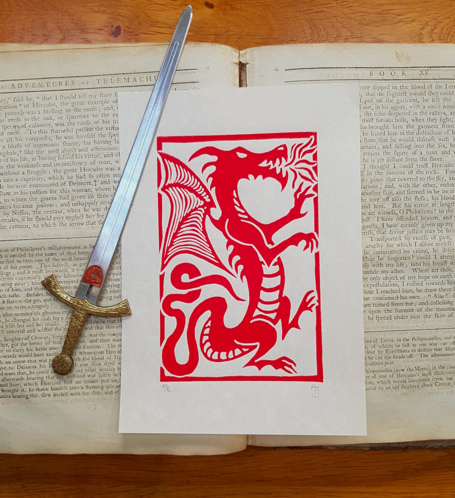 Red Dragon - A5 Lino Print