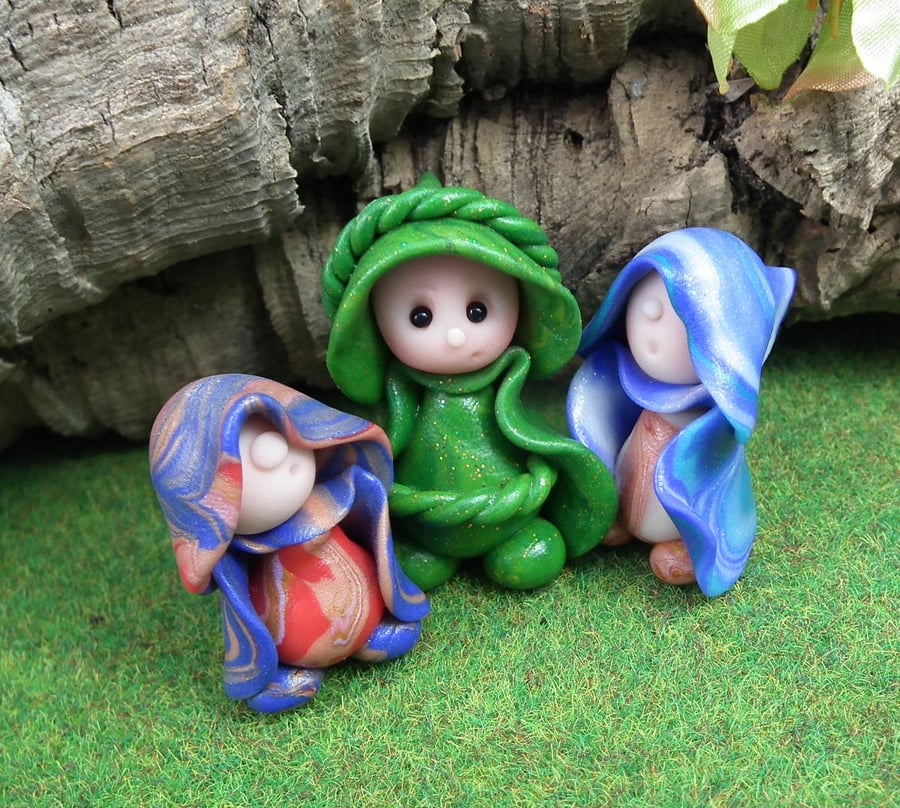Trio of companion Gnomes 1.5" OOAK Sculpt by Ann Galvin