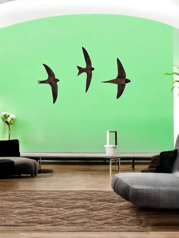 Flying Swift Bird Wall Art: Black with Gold Home Decor - Set of 3