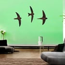 Flying Swift Bird Wall Art: Black Wooden Home Decor - Set of 3