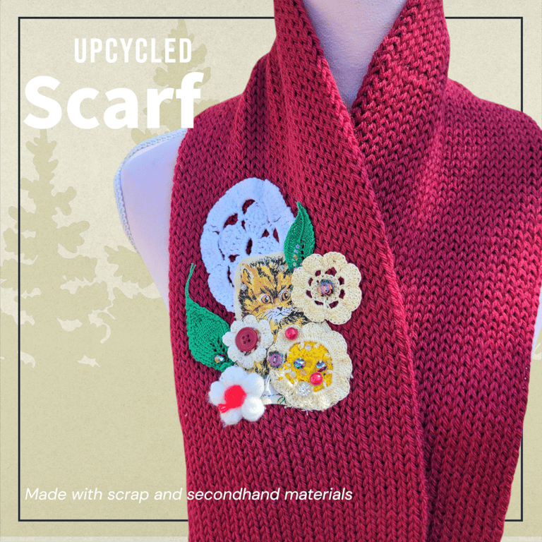 Knitted Burgundy Cat Winter Scarf 