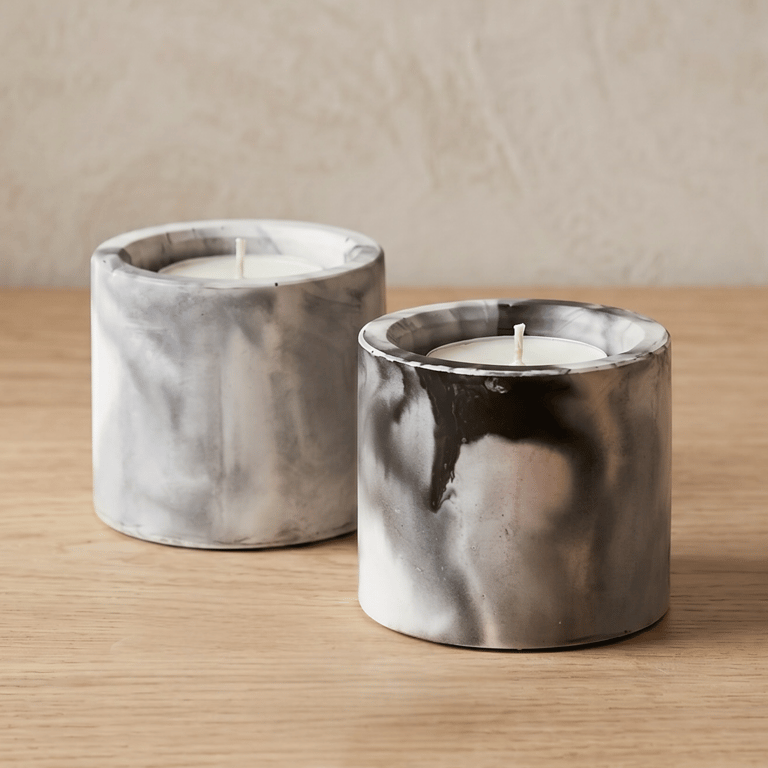 Smoky Grey Marble Effect Tealight Holder Set of 2, Handmade Candle Holders