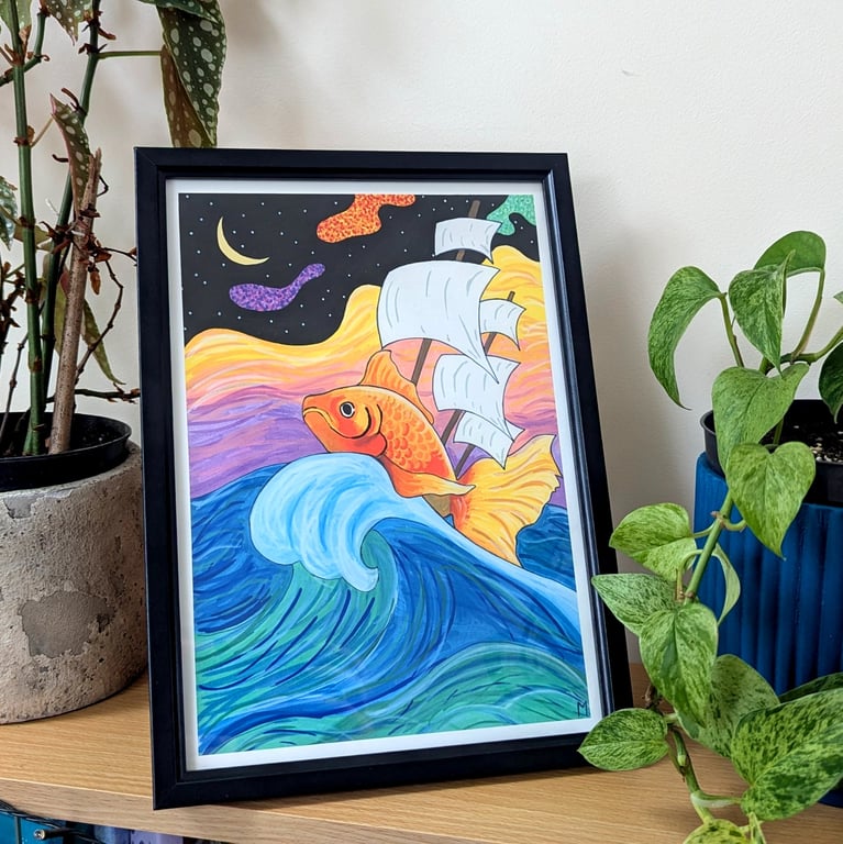 Goldfish Ship A4 Art Print