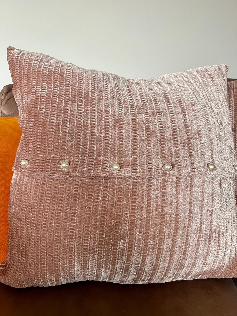 Pink Velvet Cushion . Pink Cushion with Pearl Buttons or Silver Buttons