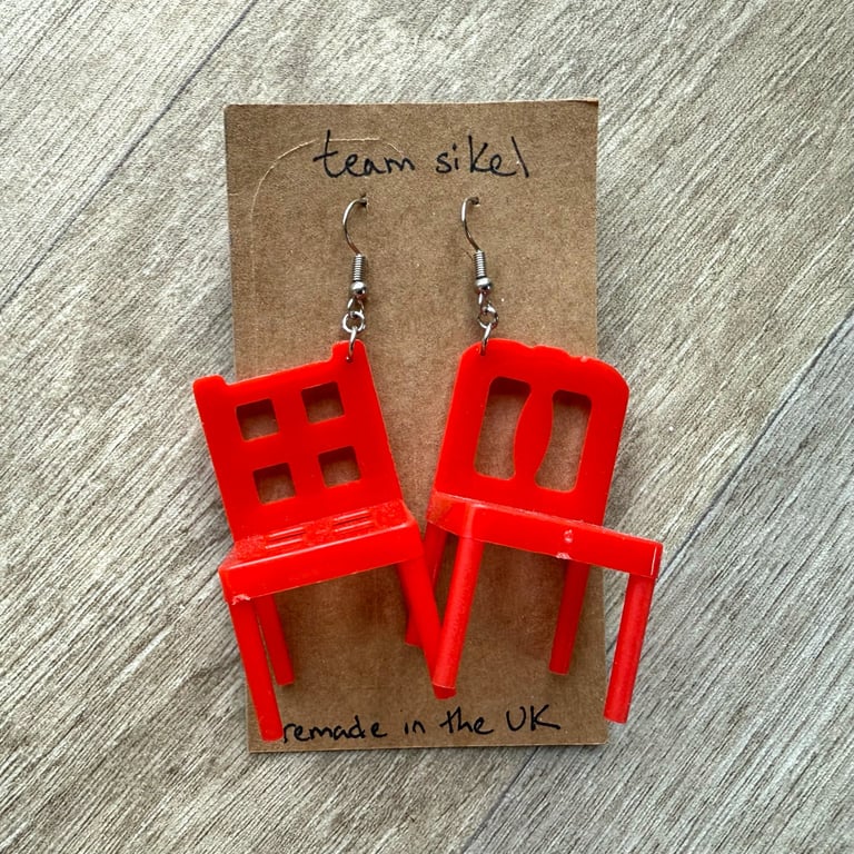 Mixed Red Stacking Chair Earrings - Upcycled