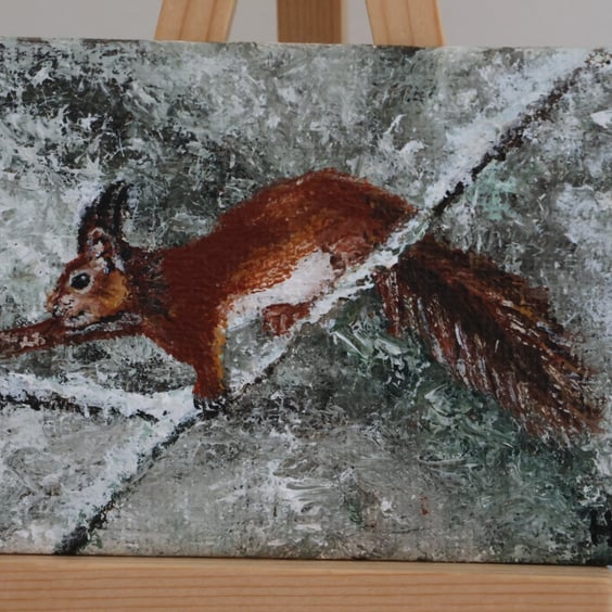 Red Squirrel in the Snow Mini Painting