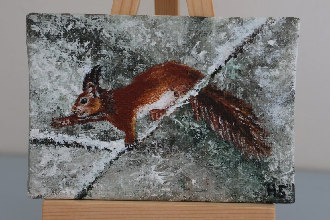 Red Squirrel in the Snow Mini Painting
