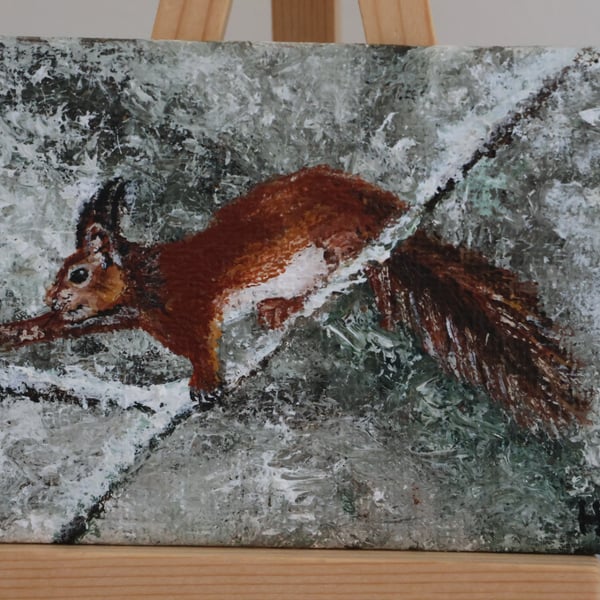 Red Squirrel in the Snow Mini Painting