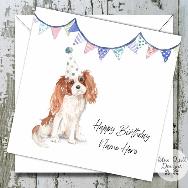 Cavalier King Charles Spaniel Watercolour Print Personalised Birthday Card