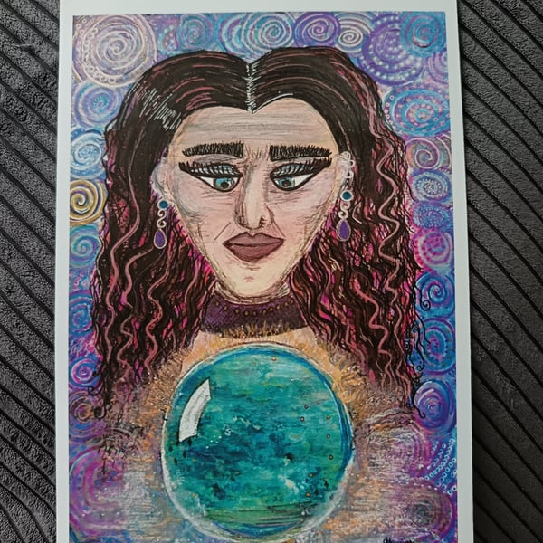 Crystal Ball Witch: A4 Art Print 