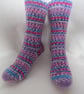 Hand-cranked Knitted Ribbed Wool Socks Size 4 to 5 - Image 1