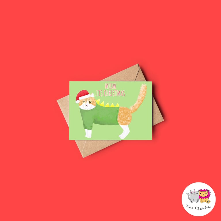 Cat Christmas Card, A6 Christmas Card, Cute Animal Christmas Card