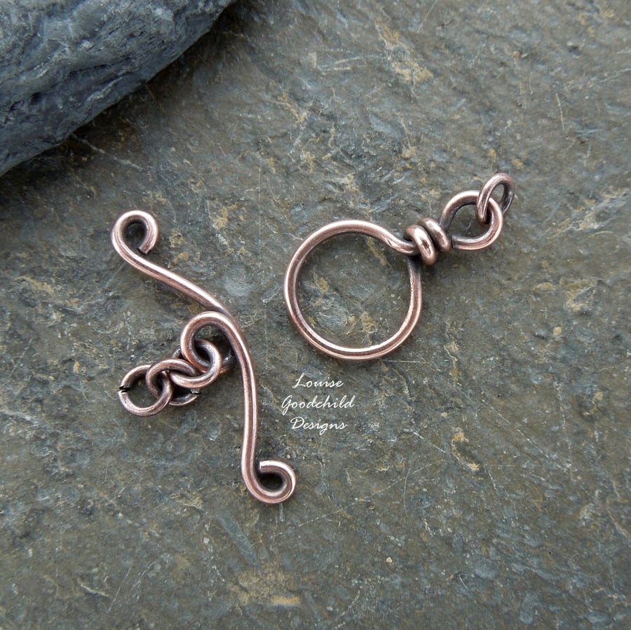 Antique copper wire toggle clasp, made to order, make your own, handmade