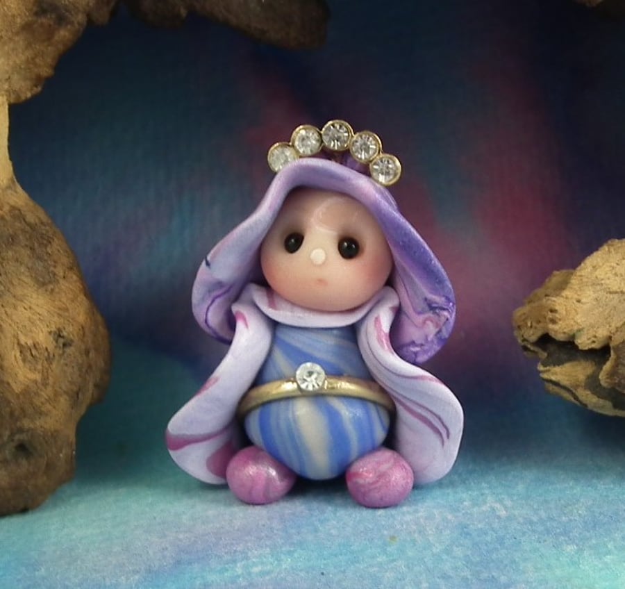 Princess 'Bella' Tiny Royal Gnome with Crown Jewels OOAK Sculpt by Ann Galvin