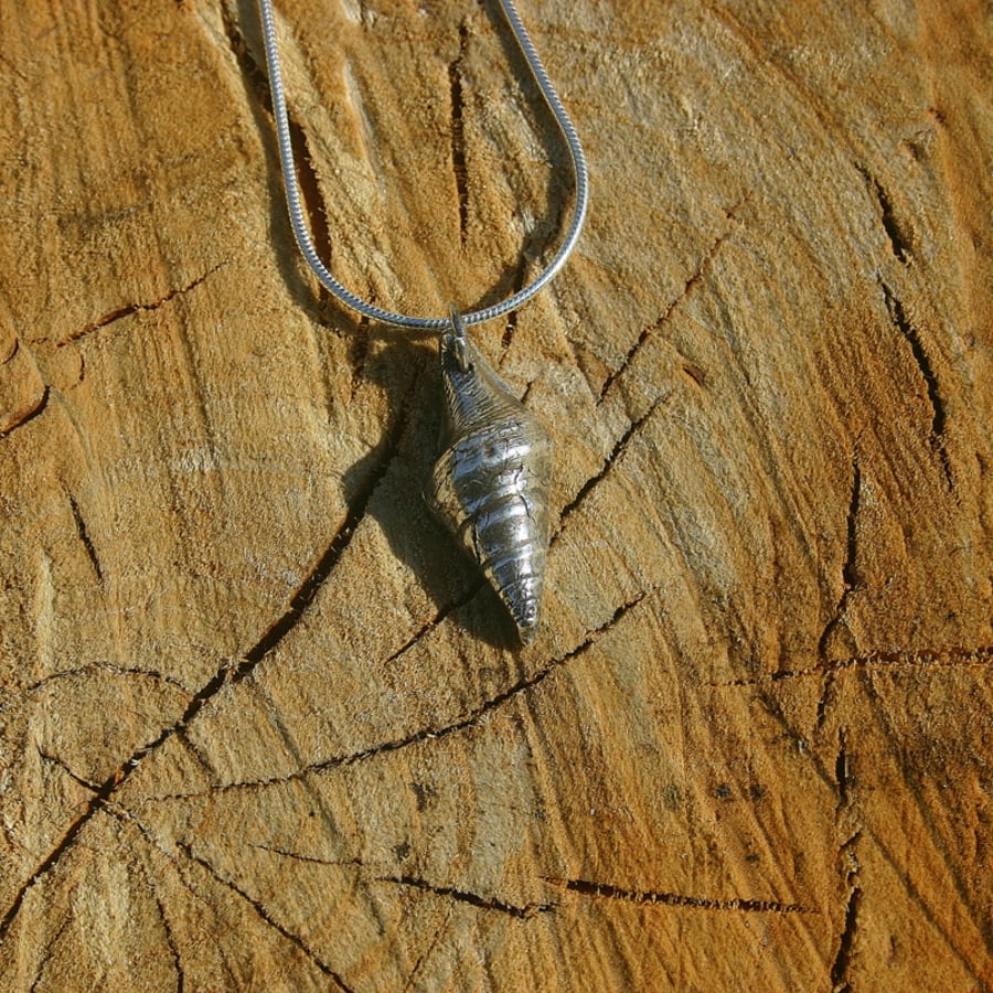 Fine Silver Sea Shell Charm on a sterling silver snake chain
