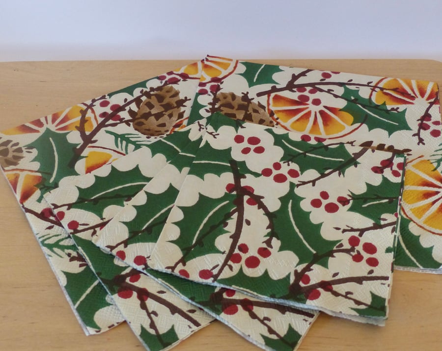 5 Holly & Clementine Paper Napkins