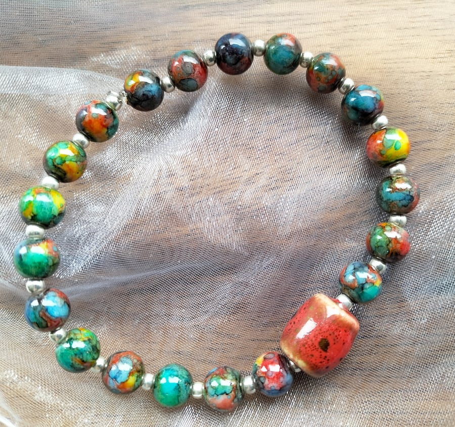 Glass Swirl Marble Beaded Bracelet 