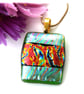 Dichroic Glass Pendant 278 Red Striped Handmade with gold plated chain - Image 3