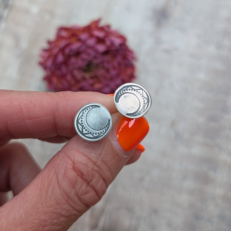 Sterling Silver Large Moon Disc Stud Earrings - JBJ3034