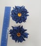 Handmade Dark Blue Ribbon Flower Hair Accessories with Amber Gem – Set of 2 - Image 2