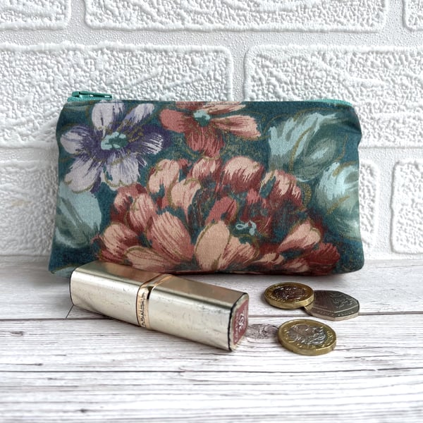 Coin Purse, Large Floral Purse with Red and Purple Flowers