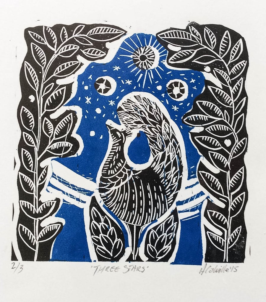Three Stars Lino Print 