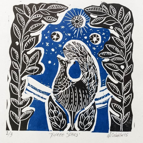 Three Stars Lino Print 