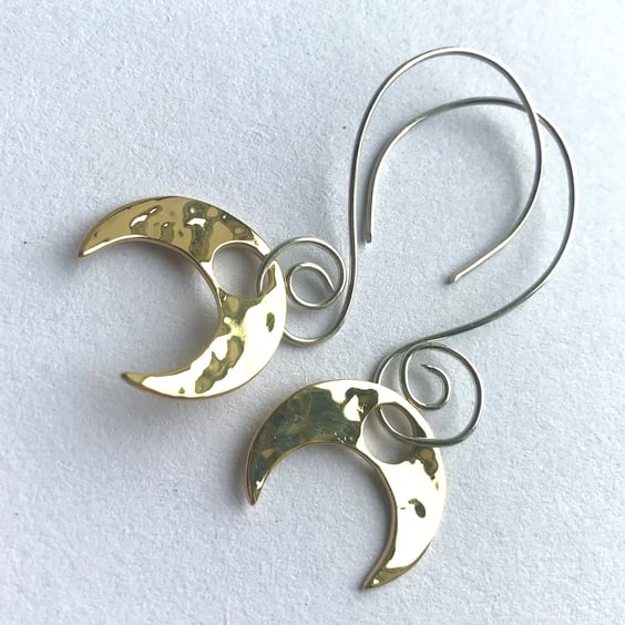 Crescent Moon earrings with Sterling Silver handcrafted spiral ear hooks 