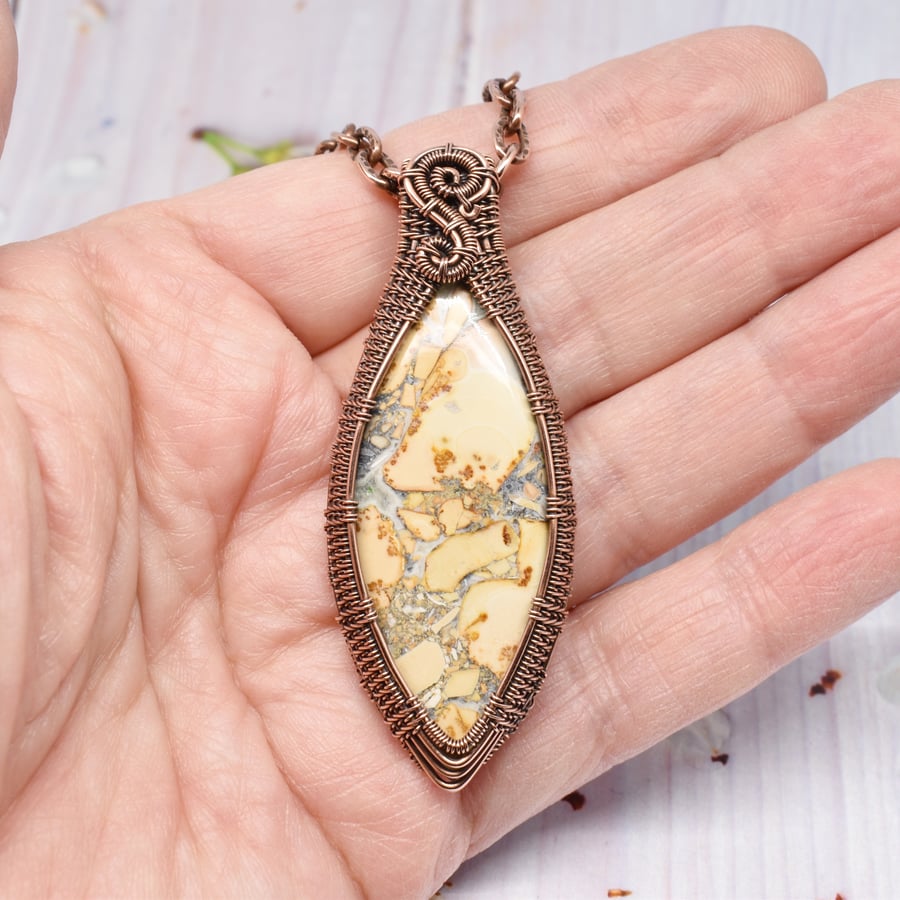 Wire Woven Maligano Jasper and Copper One of a Kind Pendant