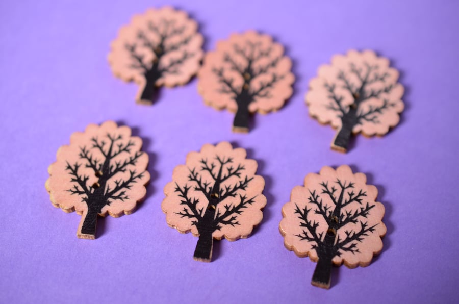 Wooden Tree Buttons Pale Pink 6pk 32x24mm Woodland (T8)