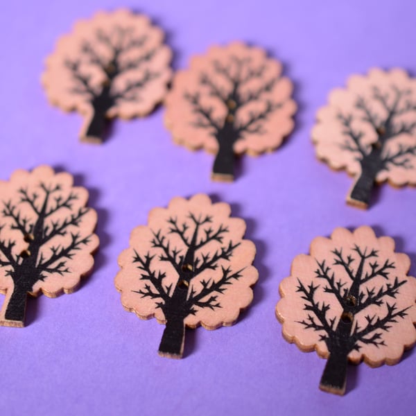 Wooden Tree Buttons Pale Pink 6pk 32x24mm Woodland (T8)