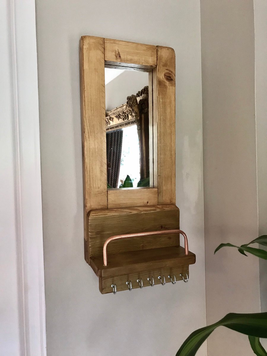 Mirror, Timber framed with additional letter rack built in with key hooks