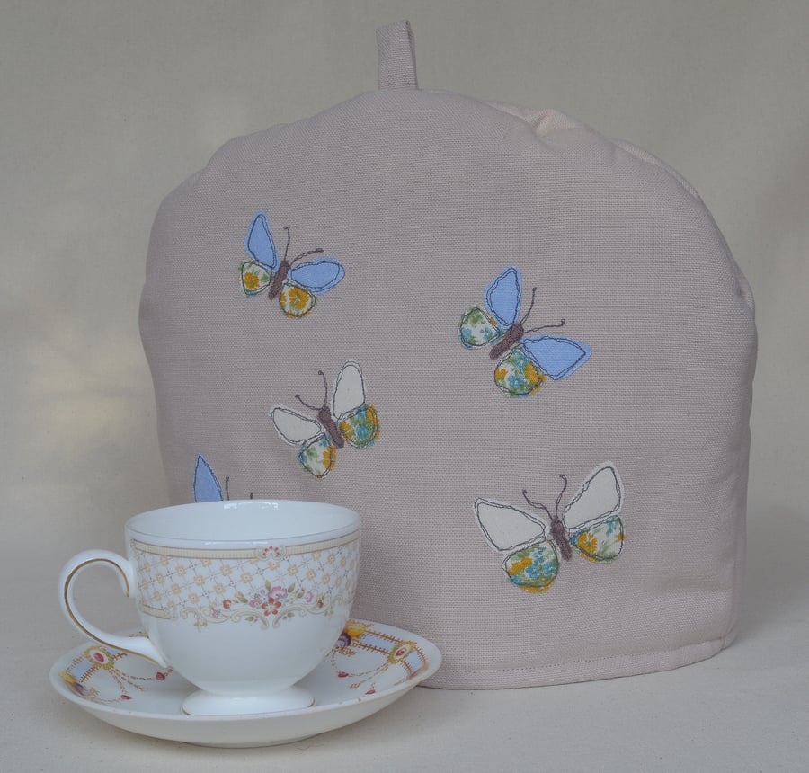 Tea Cosy with Butterfly Freehand Machine Embroidery Design