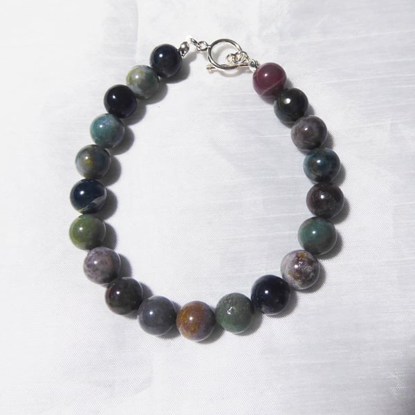  Large 10mm Indian Agate Gemstones Bracelet with Sterling Silver Fittings