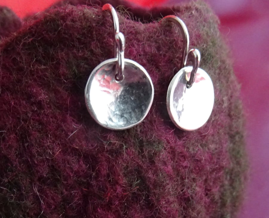 Silver planished earrings