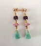 Satellite cut Amethyst, Pink Quartz and Amzonite beaded dangle earrings - Image 2
