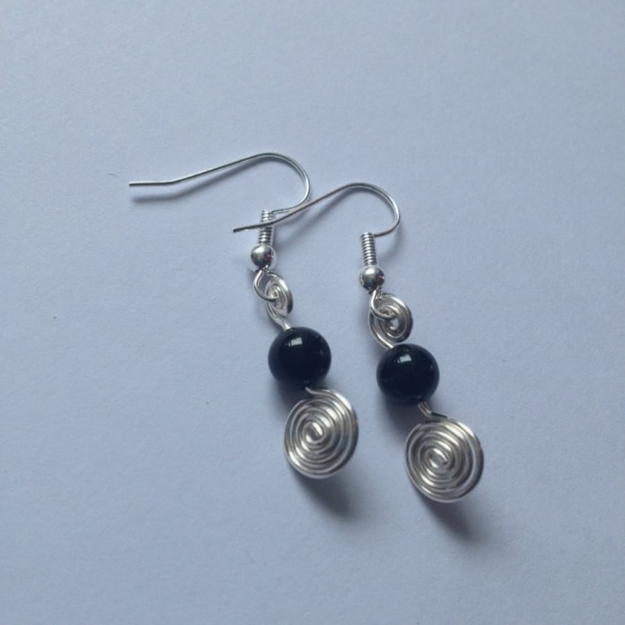 Black Agate Swirl Earrings