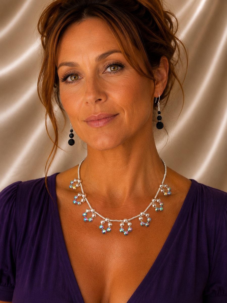 Multi coloured Haematite bead flower necklace
