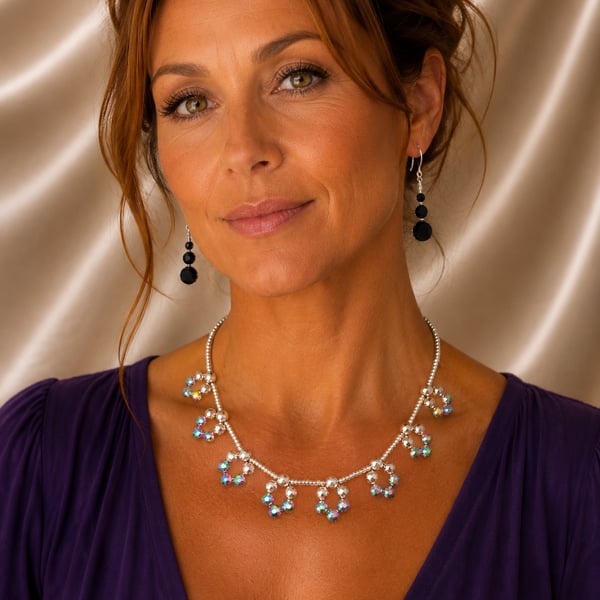 Multi coloured Haematite bead flower necklace