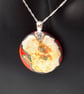 Red Round Fused Glass Reactions Pendant with Real Silver Leaf Inclusion - Image 7