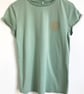 Womens organic cotton stonewash sage green T shirt Allium Flower gold print - Image 4