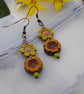 Orange & chartreuse peony flower earrings - Image 4