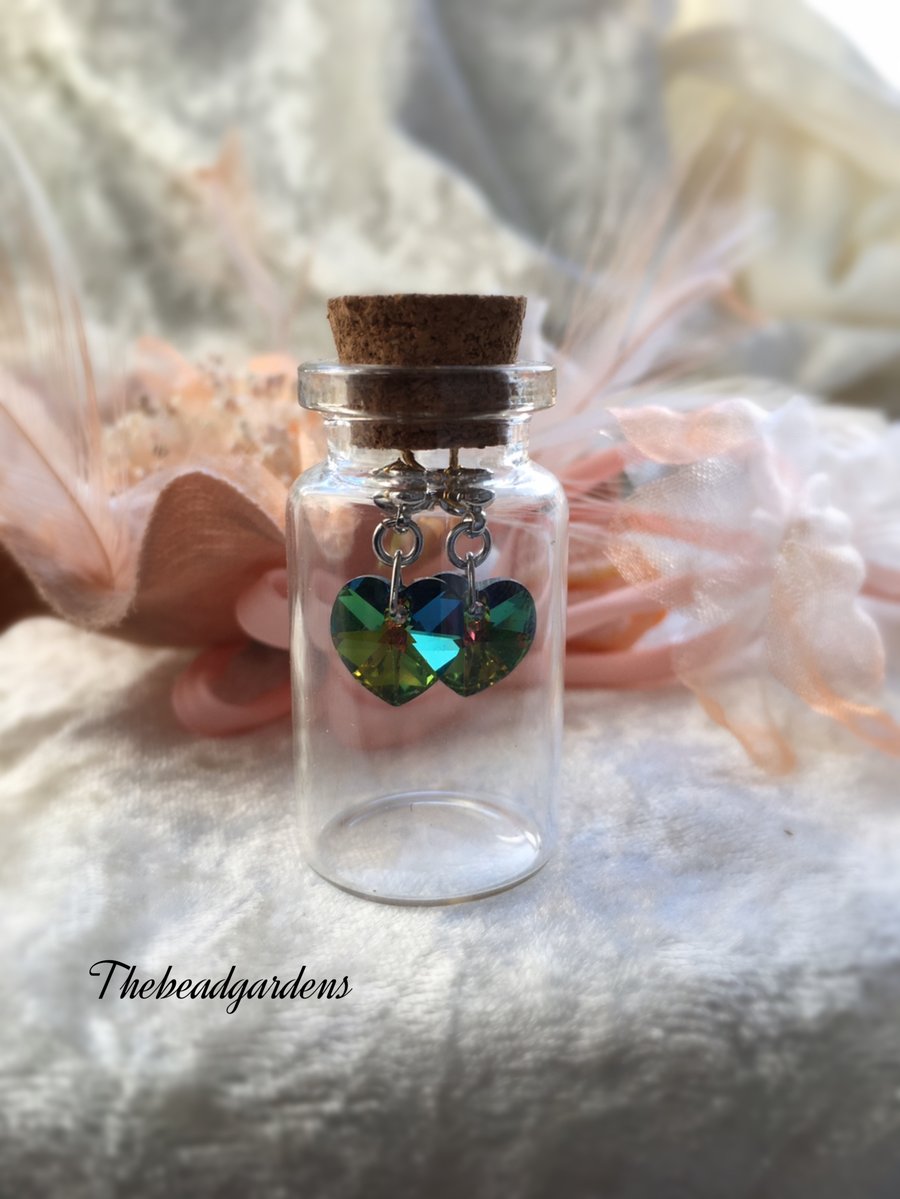 Heart earrings in a bottle 