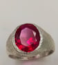 Textured Sterling Silver Ruby Signet Ring - July Birthstone - Size Q - Image 2