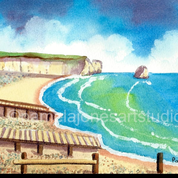 Freshwater Bay, Isle Of Wight, Original Watercolour in 14 x 11 '' Mount