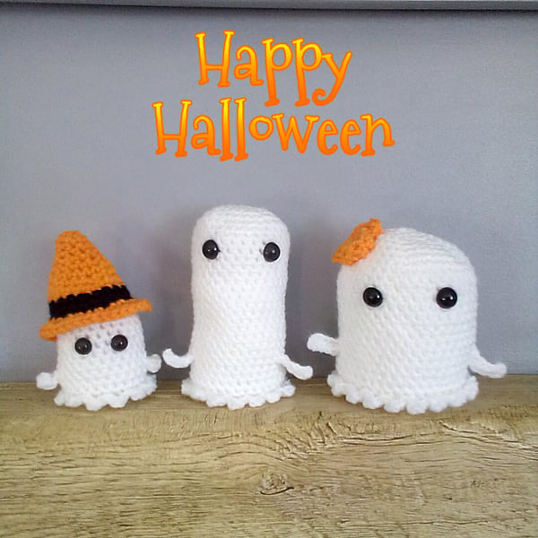 Reserved for Denise. Trio of crocheted ghosts